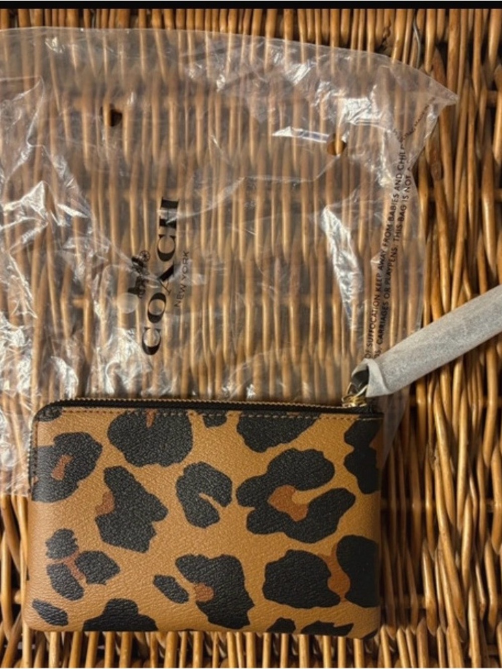 Coach Leopard Print Zip Wristlet - Brown & Black